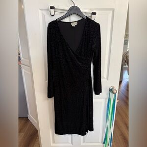 Territory Ahead Black Textured Velvet Burnout faux Wrap Dress Small Goth